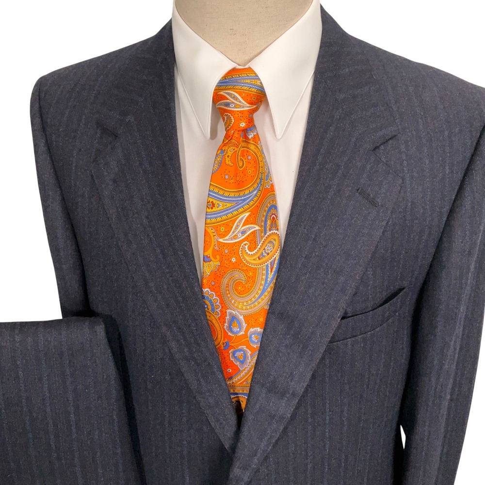 Evan-Picone Pinstripe Suit Mens 42 L Gray Multi Flannel  2-Button USA Union VTG